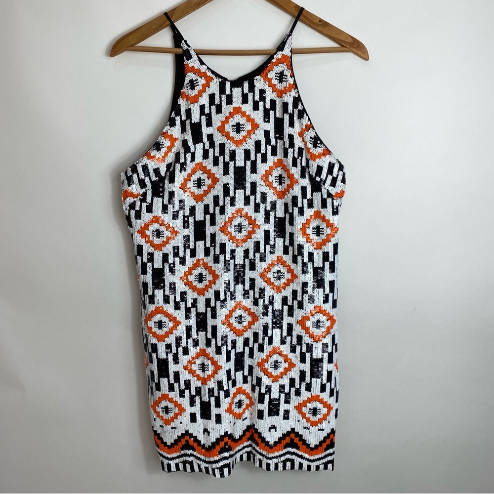 Dress the Population Black & White Geometric Bodycon Dress – Size S